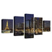 Paris Night 5 Piece HD Multi Panel Canvas Wall Art Frame - Original Frame