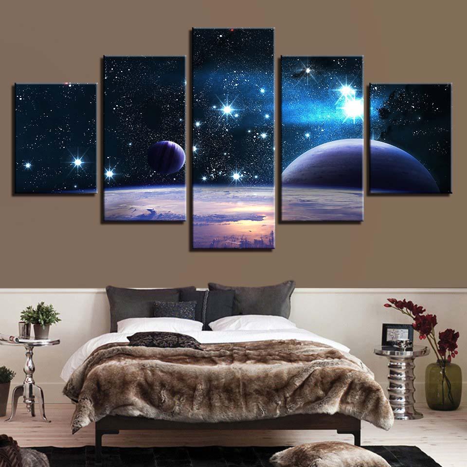 Starry Sky Night 5 Piece HD Multi Panel Canvas Wall Art Frame - Original Frame