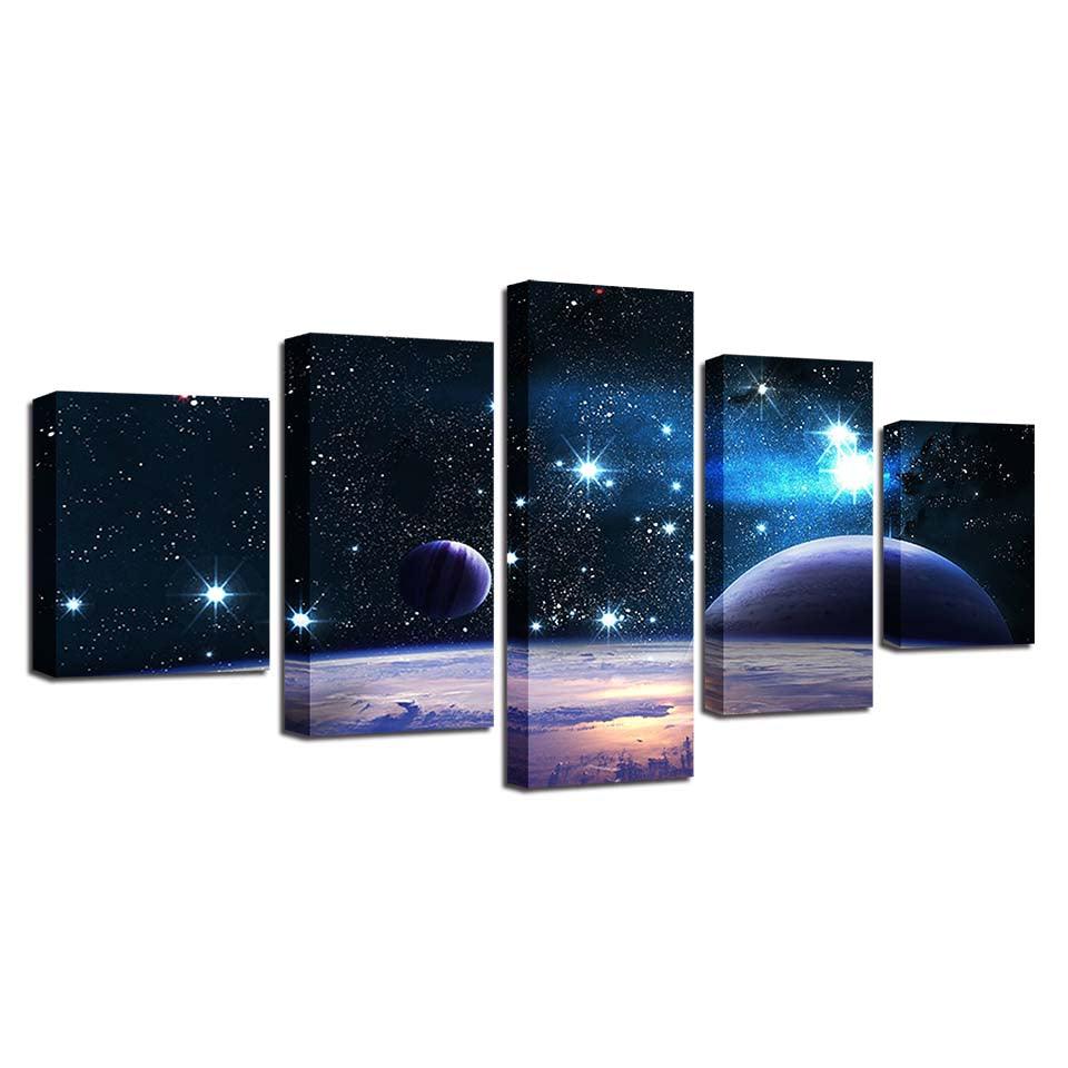 Starry Sky Night 5 Piece HD Multi Panel Canvas Wall Art Frame - Original Frame