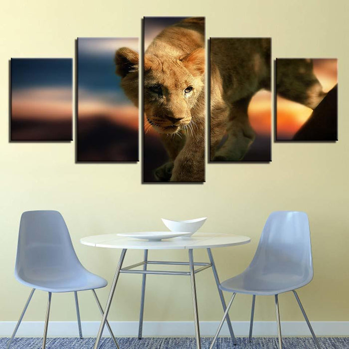 Wild Animals Lion 5 Piece HD Multi Panel Canvas Wall Art Frame