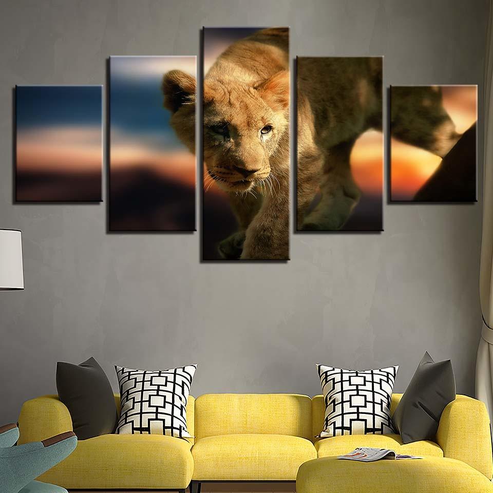 Wild Animals Lion 5 Piece HD Multi Panel Canvas Wall Art Frame - Original Frame