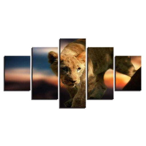 Wild Animals Lion 5 Piece HD Multi Panel Canvas Wall Art Frame - Original Frame