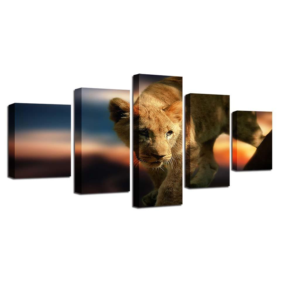 Wild Animals Lion 5 Piece HD Multi Panel Canvas Wall Art Frame - Original Frame