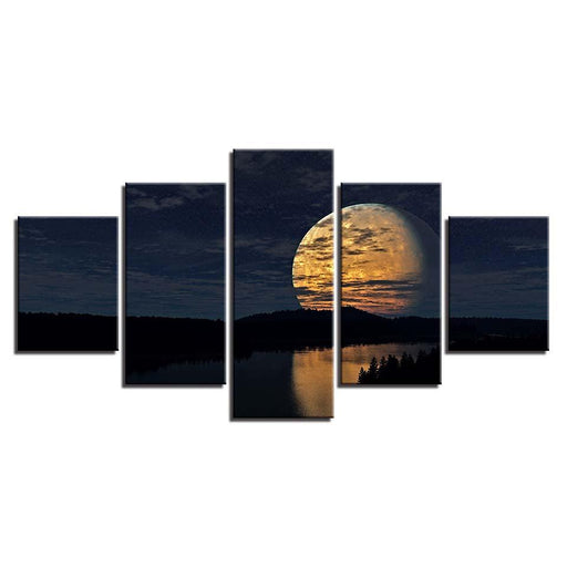 Full Moon Night 5 Piece HD Multi Panel Canvas Wall Art Frame - Original Frame