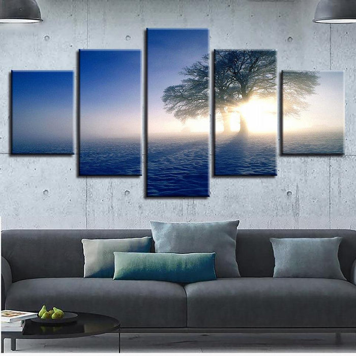 Tree In The Snow 5 Piece HD Multi Panel Canvas Wall Art Frame - Original Frame