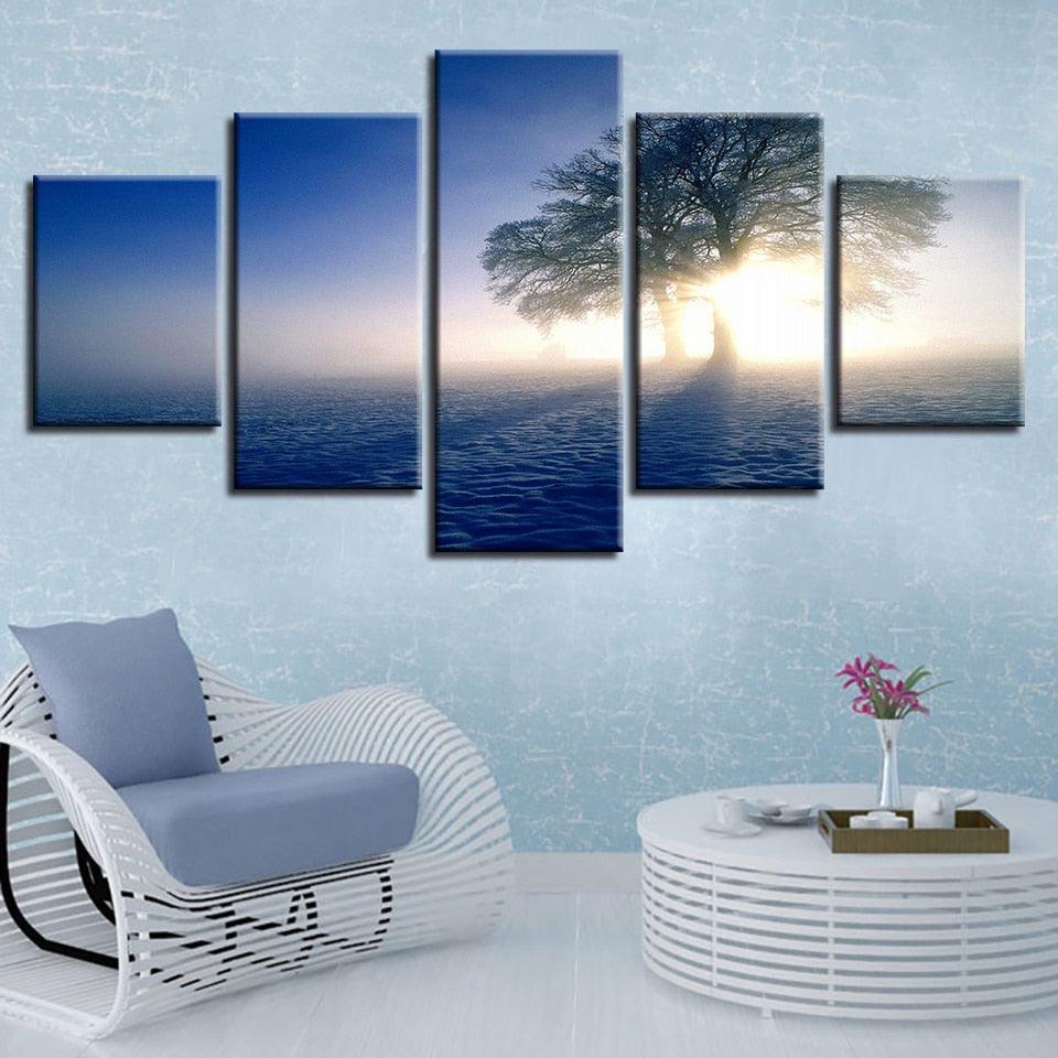Tree In The Snow 5 Piece HD Multi Panel Canvas Wall Art Frame - Original Frame