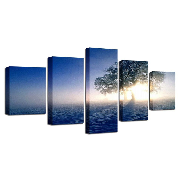 Tree In The Snow 5 Piece HD Multi Panel Canvas Wall Art Frame - Original Frame