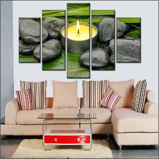 Stones And Candles 5 Piece HD Multi Panel Canvas Wall Art Frame - Original Frame