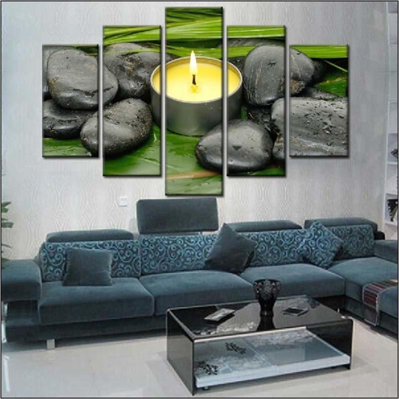 Stones And Candles 5 Piece HD Multi Panel Canvas Wall Art Frame - Original Frame