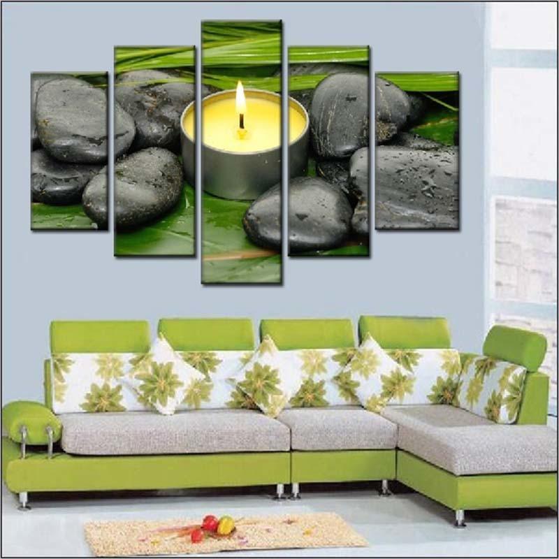 Stones And Candles 5 Piece HD Multi Panel Canvas Wall Art Frame - Original Frame