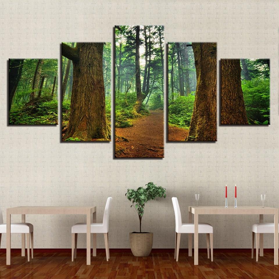 Forest Trees Trunk 5 Piece HD Multi Panel Canvas Wall Art Frame - Original Frame