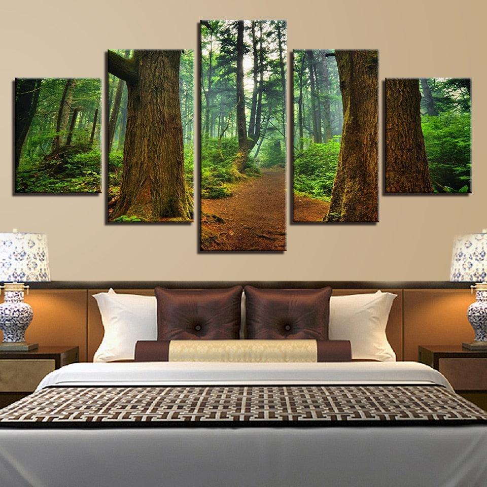Forest Trees Trunk 5 Piece HD Multi Panel Canvas Wall Art Frame - Original Frame
