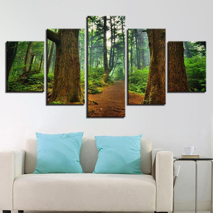 Forest Trees Trunk 5 Piece HD Multi Panel Canvas Wall Art Frame