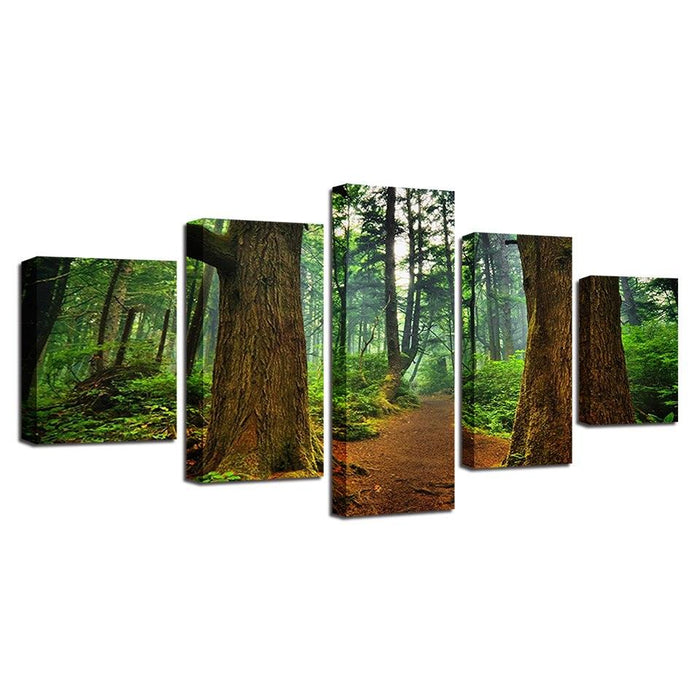 Forest Trees Trunk 5 Piece HD Multi Panel Canvas Wall Art Frame