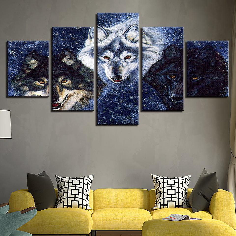 Wolves 5 Piece HD Multi Panel Canvas Wall Art Frame - Original Frame