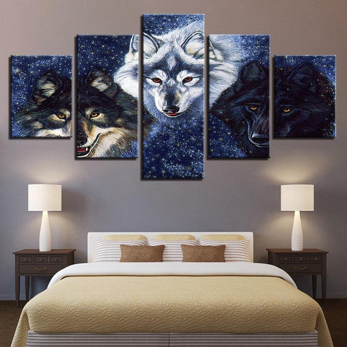 Wolves 5 Piece HD Multi Panel Canvas Wall Art Frame - Original Frame