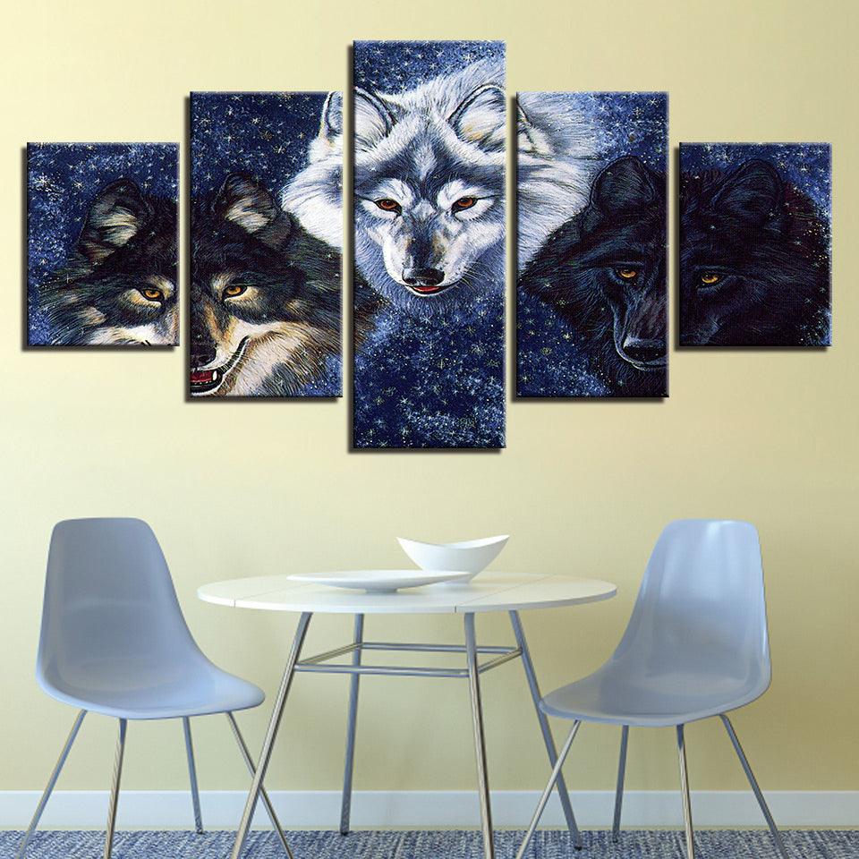 Wolves 5 Piece HD Multi Panel Canvas Wall Art Frame - Original Frame