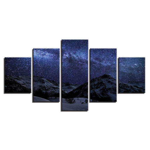 Snow Mountains under Starry Sky 5 Piece HD Multi Panel Canvas Wall Art Frame - Original Frame