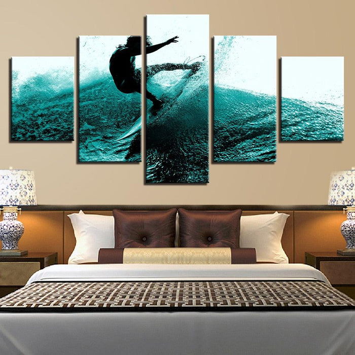 Surfer 5 Piece HD Multi Panel Canvas Wall Art Frame
