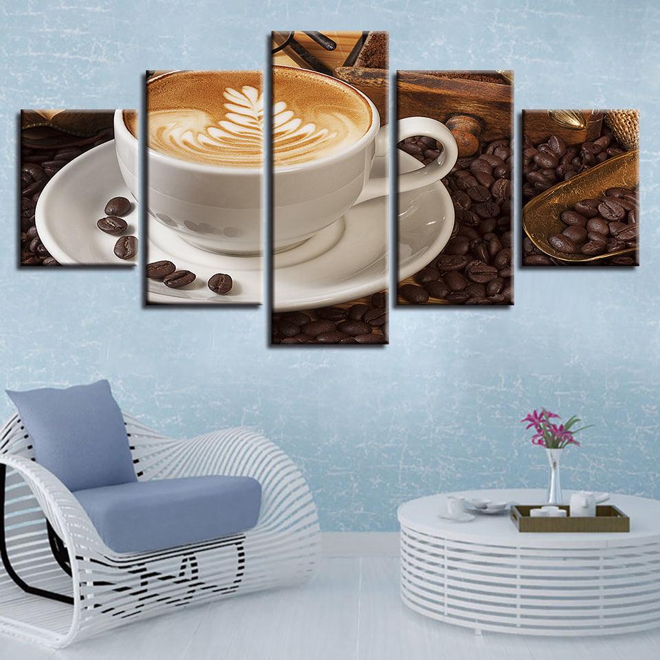 Coffee Art 5 Piece HD Multi Panel Canvas Wall Art Frame - Original Frame