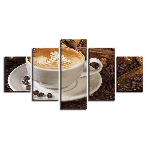 Coffee Art 5 Piece HD Multi Panel Canvas Wall Art Frame - Original Frame