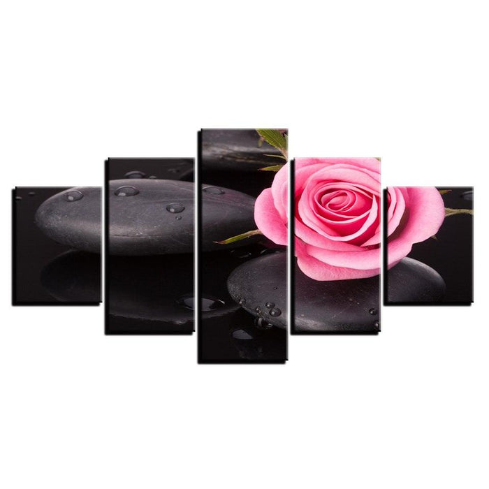 Stone And Pink Rose 5 Piece HD Multi Panel Canvas Wall Art Frame - Original Frame