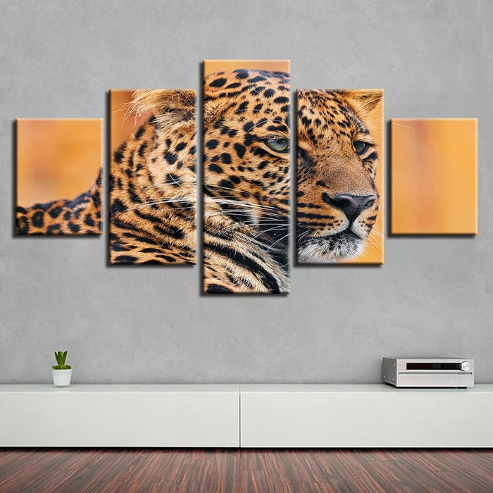 Leopard Face 5 Piece HD Multi Panel Canvas Wall Art Frame - Original Frame