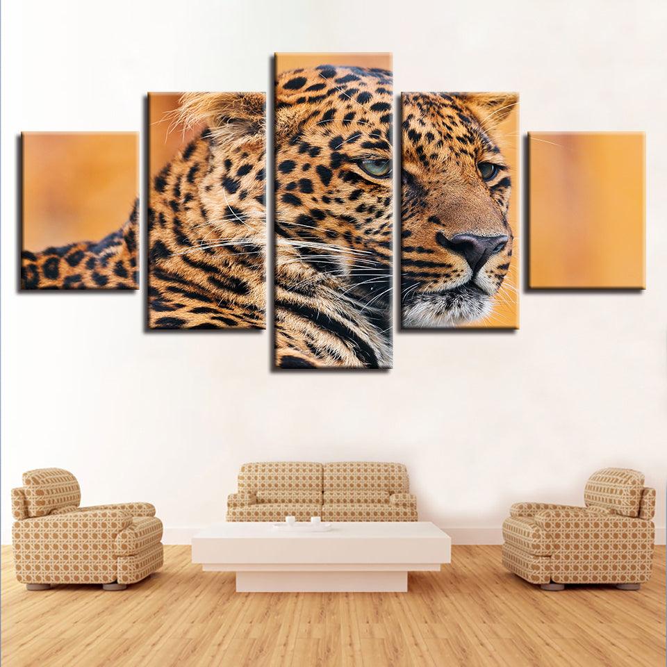 Leopard Face 5 Piece HD Multi Panel Canvas Wall Art Frame - Original Frame