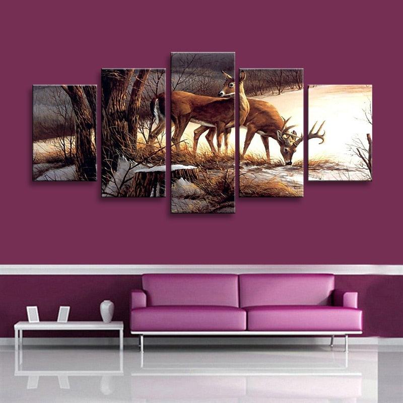 Deers 5 Piece HD Multi Panel Canvas Wall Art Frame - Original Frame