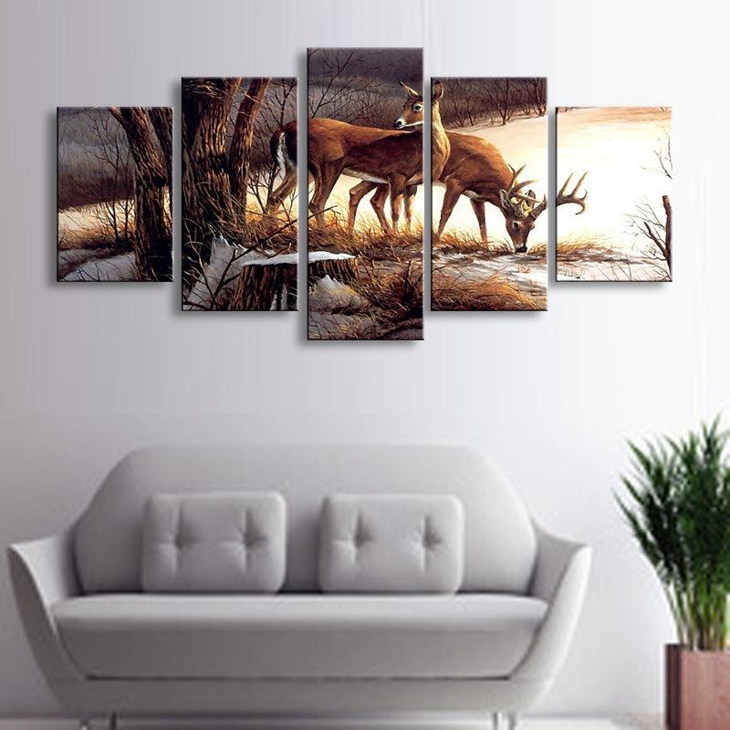 Deers 5 Piece HD Multi Panel Canvas Wall Art Frame - Original Frame