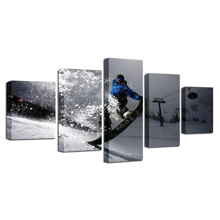 Snow Mountain Skiing 5 Piece HD Multi Panel Canvas Wall Art Frame - Original Frame