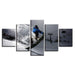 Snow Mountain Skiing 5 Piece HD Multi Panel Canvas Wall Art Frame - Original Frame