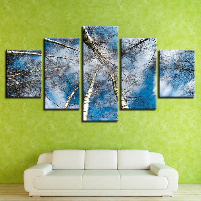 Blue Sky Forest 5 Piece HD Multi Panel Canvas Wall Art Frame - Original Frame