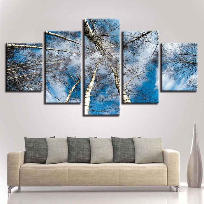 Blue Sky Forest 5 Piece HD Multi Panel Canvas Wall Art Frame - Original Frame