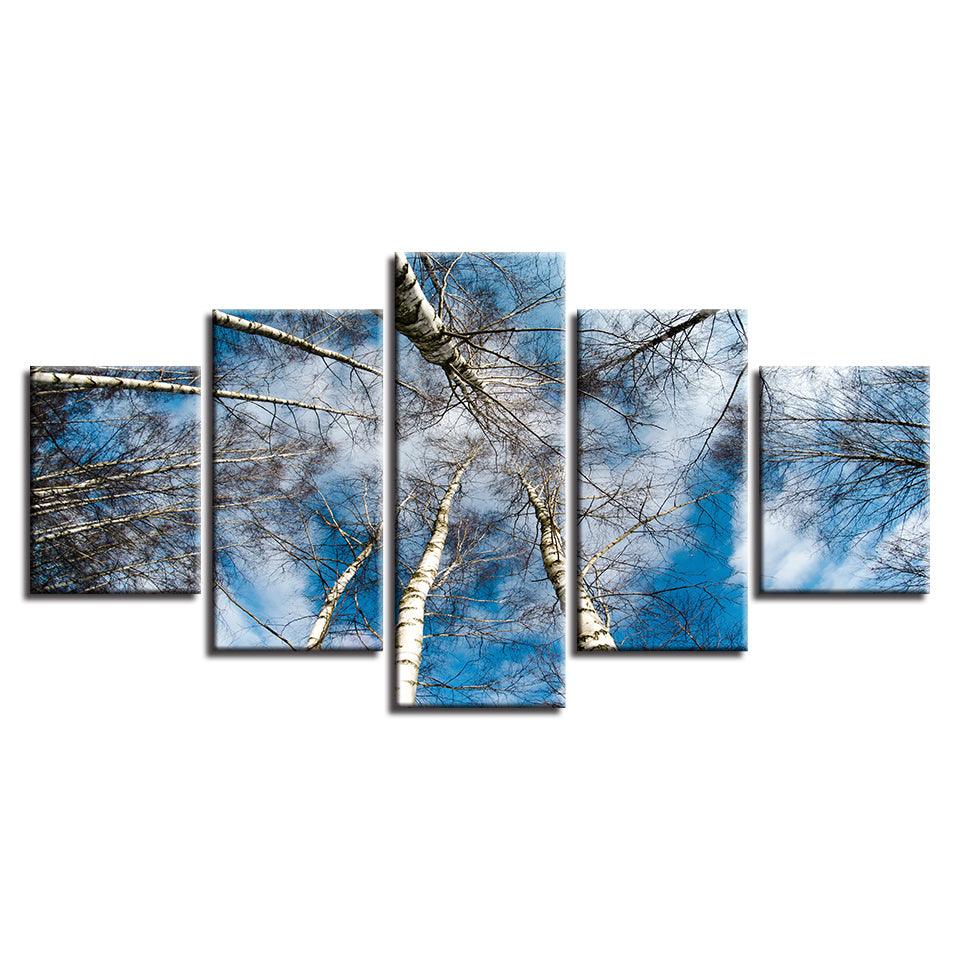 Blue Sky Forest 5 Piece HD Multi Panel Canvas Wall Art Frame - Original Frame