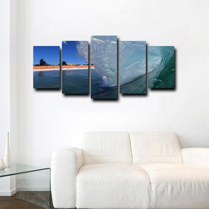 Coming Wave 5 Piece HD Multi Panel Canvas Wall Art Frame