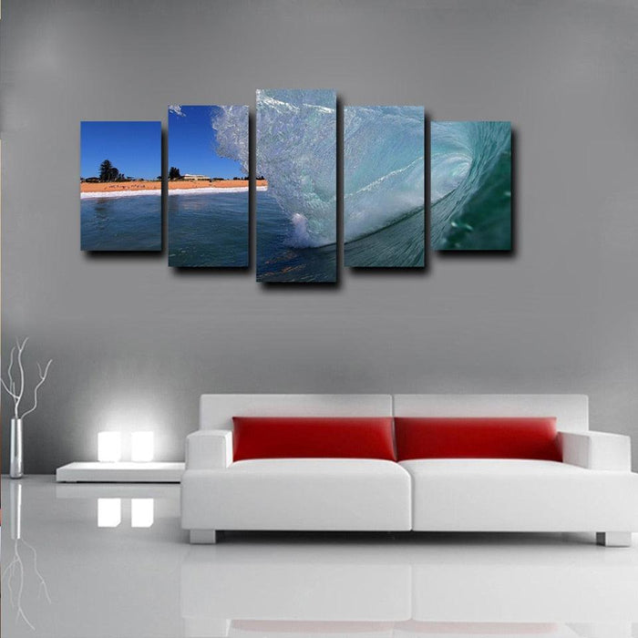 Coming Wave 5 Piece HD Multi Panel Canvas Wall Art Frame - Original Frame