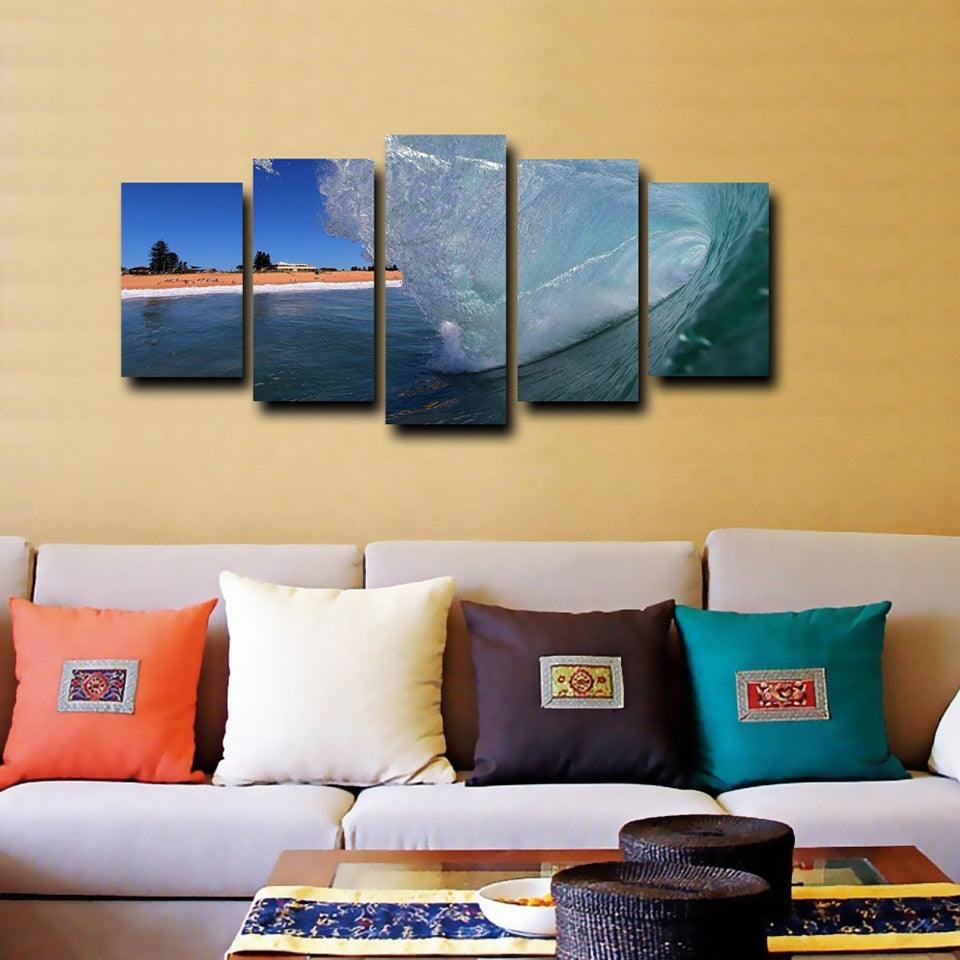 Coming Wave 5 Piece HD Multi Panel Canvas Wall Art Frame - Original Frame