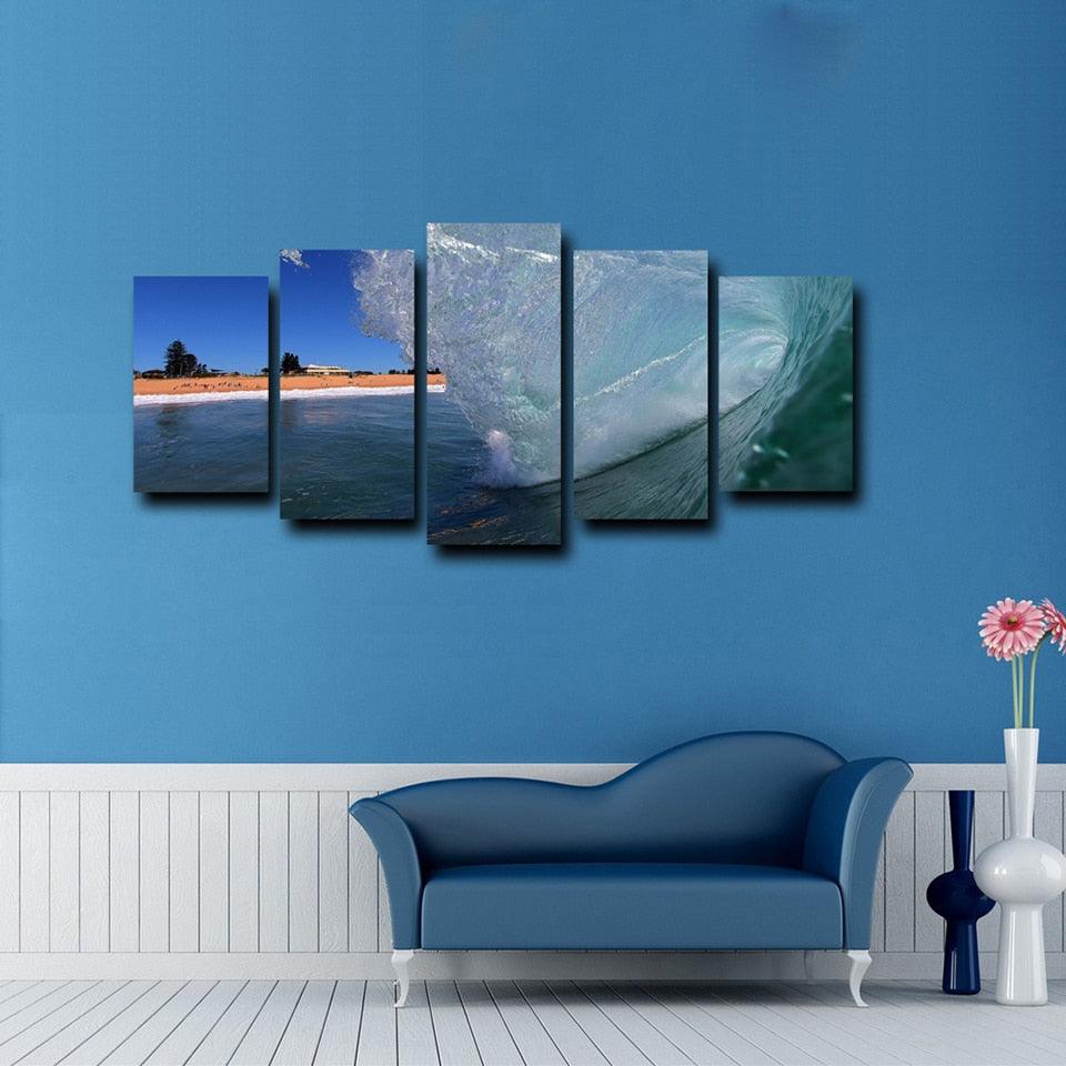 Coming Wave 5 Piece HD Multi Panel Canvas Wall Art Frame - Original Frame