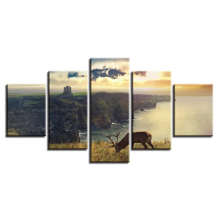 Deer Grazing a Cliff 5 Piece HD Multi Panel Canvas Wall Art Frame - Original Frame