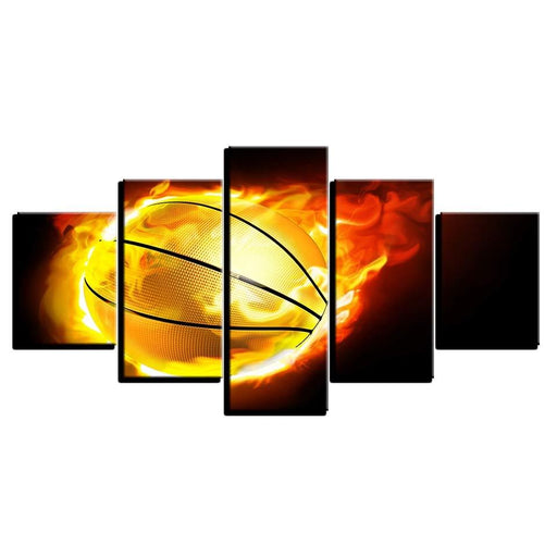 Fiery Basketball 5 Piece HD Multi Panel Canvas Wall Art Frame - Original Frame