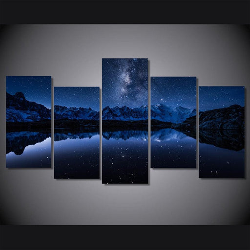 Starry Blue Night 5 Piece HD Multi Panel Canvas Wall Art Frame Painting - Original Frame