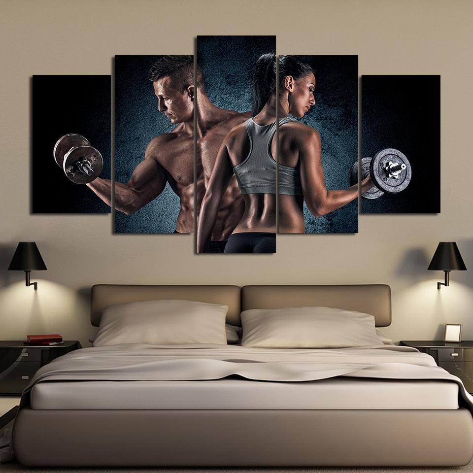Sport Fitness Dumbbell 5 Piece HD Multi Panel Canvas Wall Art Frame - Original Frame