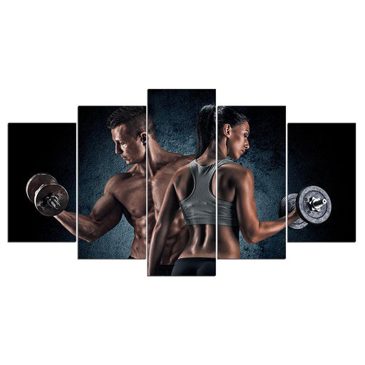 Sport Fitness Dumbbell 5 Piece HD Multi Panel Canvas Wall Art Frame - Original Frame