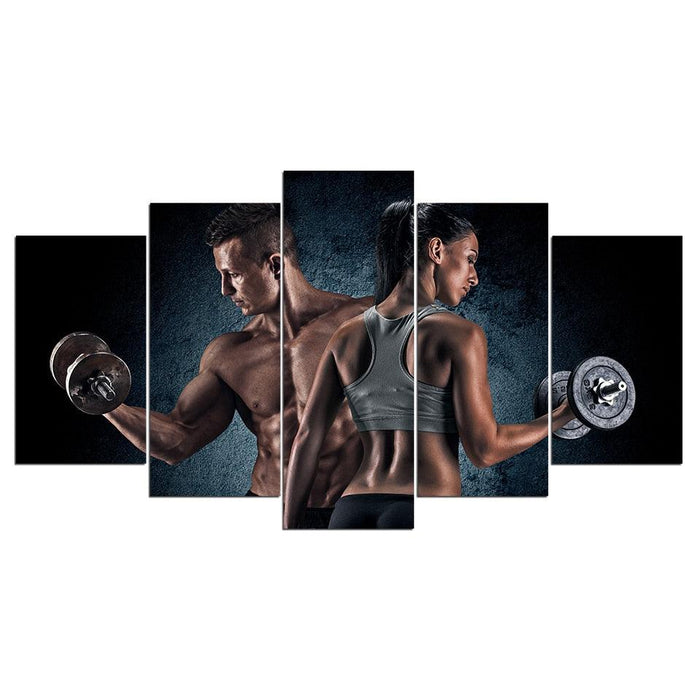 Sport Fitness Dumbbell 5 Piece HD Multi Panel Canvas Wall Art Frame
