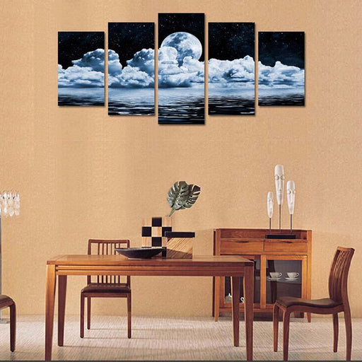 Moon Night View 5 Piece HD Multi Panel Canvas Wall Art Frame - Original Frame