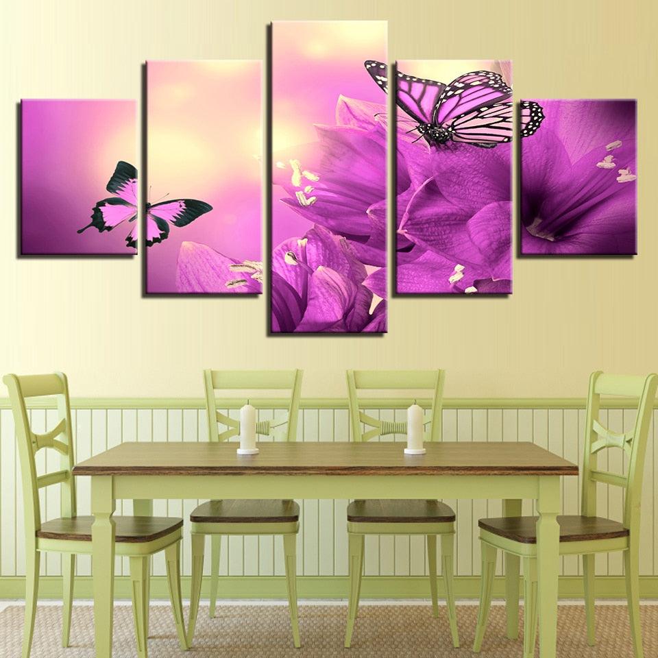 Mystic Butterflies 5 Piece HD Multi Panel Canvas Wall Art Frame - Original Frame