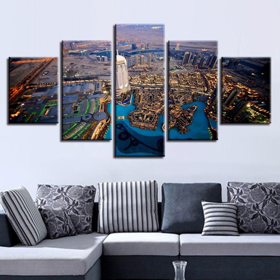 Dubai Building 5 Piece HD Multi Panel Canvas Wall Art Frame - Original Frame
