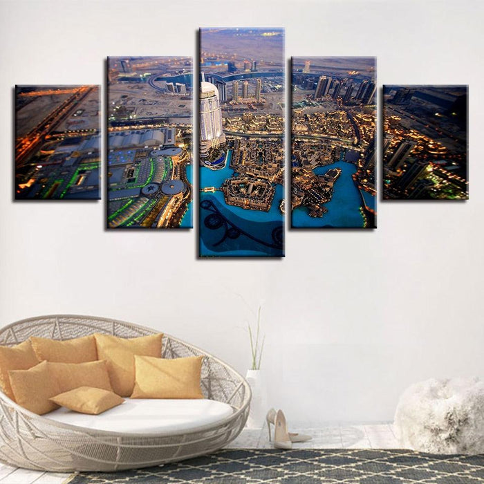 Dubai Building 5 Piece HD Multi Panel Canvas Wall Art Frame - Original Frame