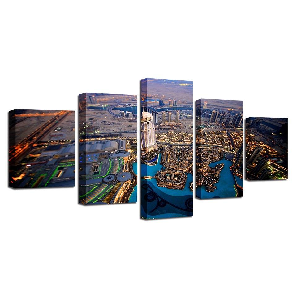 Dubai Building 5 Piece HD Multi Panel Canvas Wall Art Frame - Original Frame